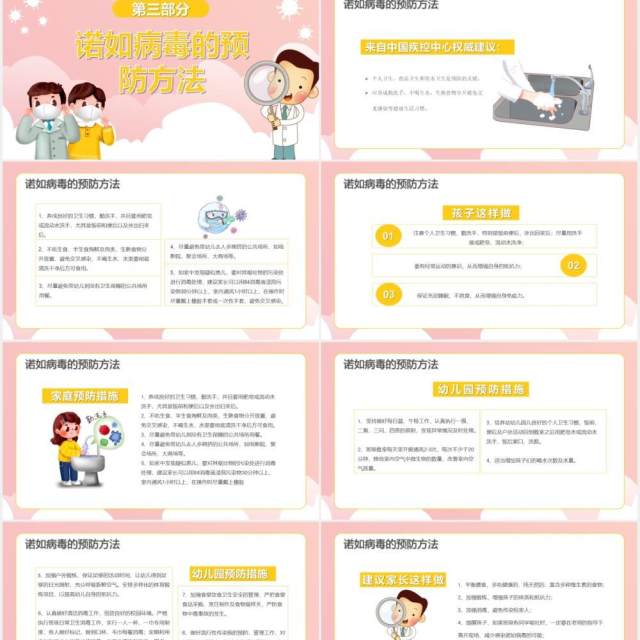 粉色卡通风幼儿园预防防控诺如病毒课件通用PPT模板 粉色卡通风幼儿园预防防控诺如病毒课件通用PPT模板