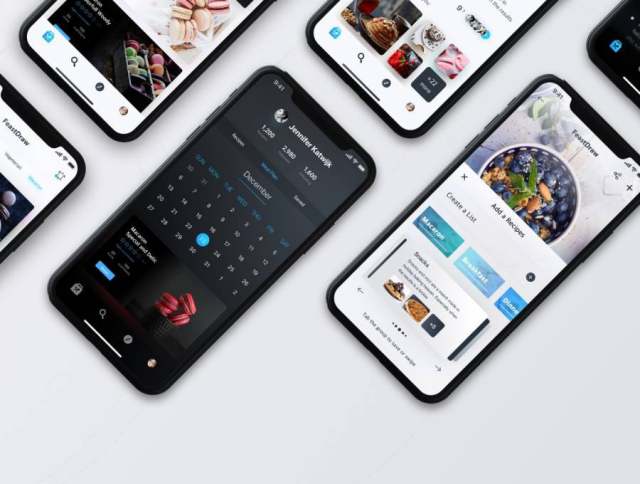 在Sketch。,FeastDraw UI Kit中设计的浅色和深色iOS Recipe UI工具包 在Sketch。,FeastDraw UI Kit中设计的浅色和深色iOS Recipe UI工具包