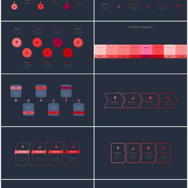 深色背景红色循环关系箭头拼图时间轴PPT信息图表素材Infographic Red