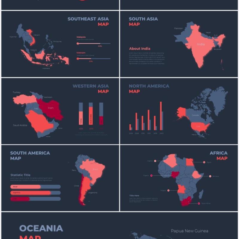 深色背景红色循环关系箭头拼图时间轴PPT信息图表素材Infographic Red