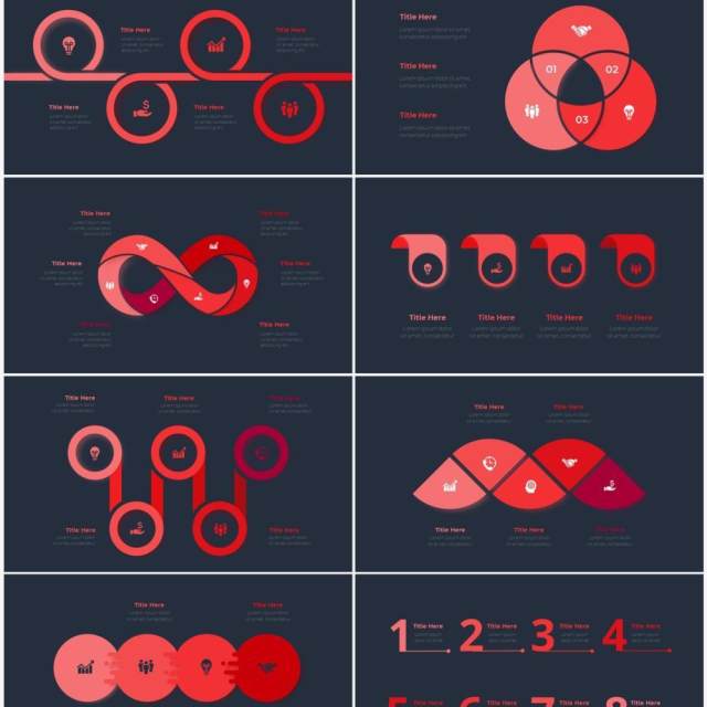 深色背景红色循环关系箭头拼图时间轴PPT信息图表素材Infographic Red