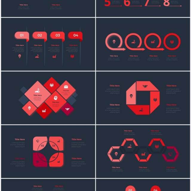 深色背景红色循环关系箭头拼图时间轴PPT信息图表素材Infographic Red