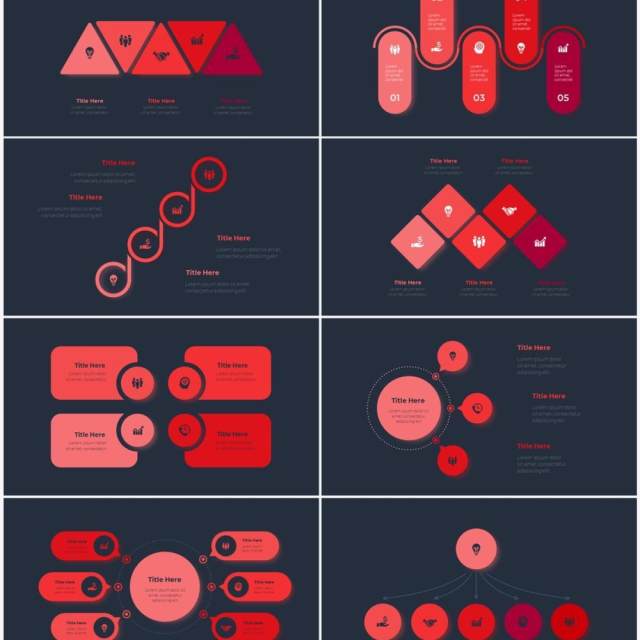 深色背景红色循环关系箭头拼图时间轴PPT信息图表素材Infographic Red