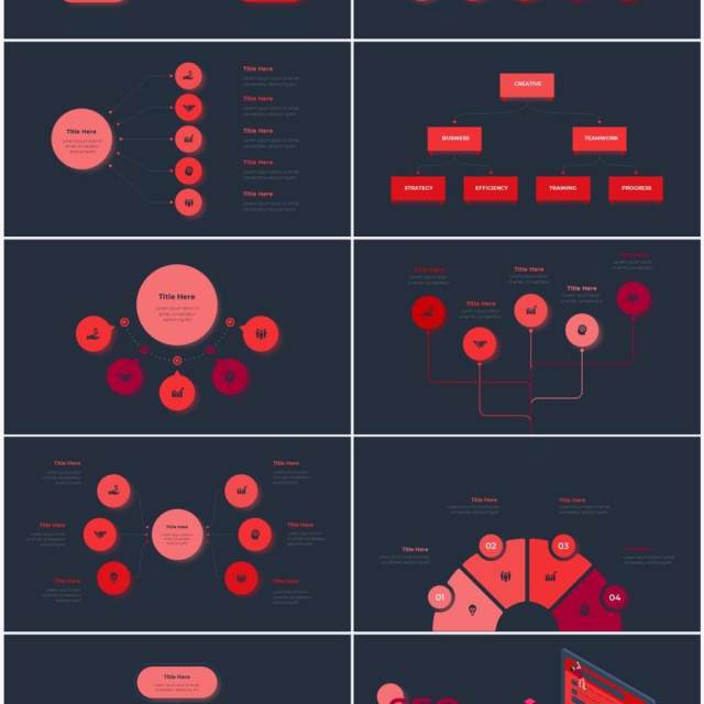 深色背景红色循环关系箭头拼图时间轴PPT信息图表素材Infographic Red