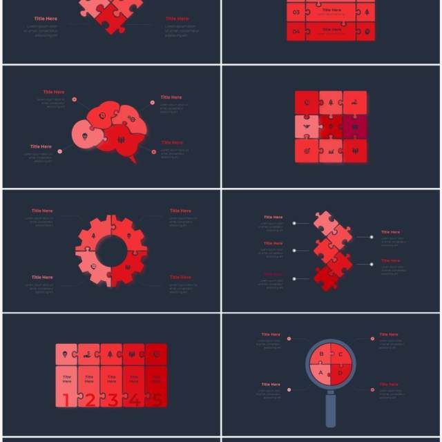 深色背景红色循环关系箭头拼图时间轴PPT信息图表素材Infographic Red