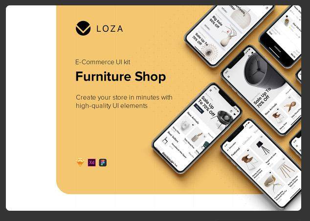 家具店应用程序用户界面工具包Loza - Furniture Shop App UI Kit