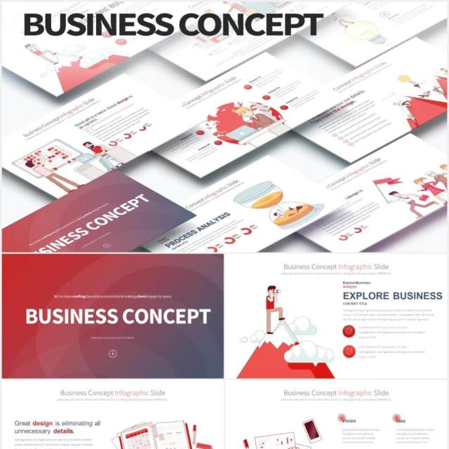 11套色系商业经营理念创意插画PPT人物素材Business Concept - PowerPoint Infographics