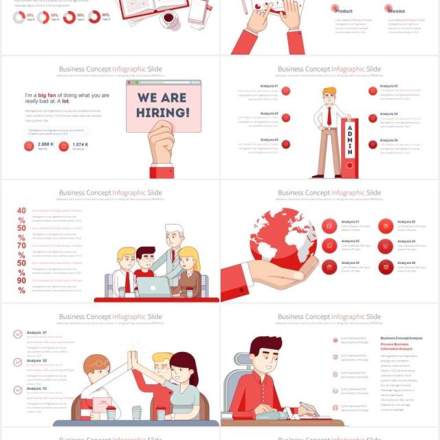 11套色系商业经营理念创意插画PPT人物素材Business Concept - PowerPoint Infographics