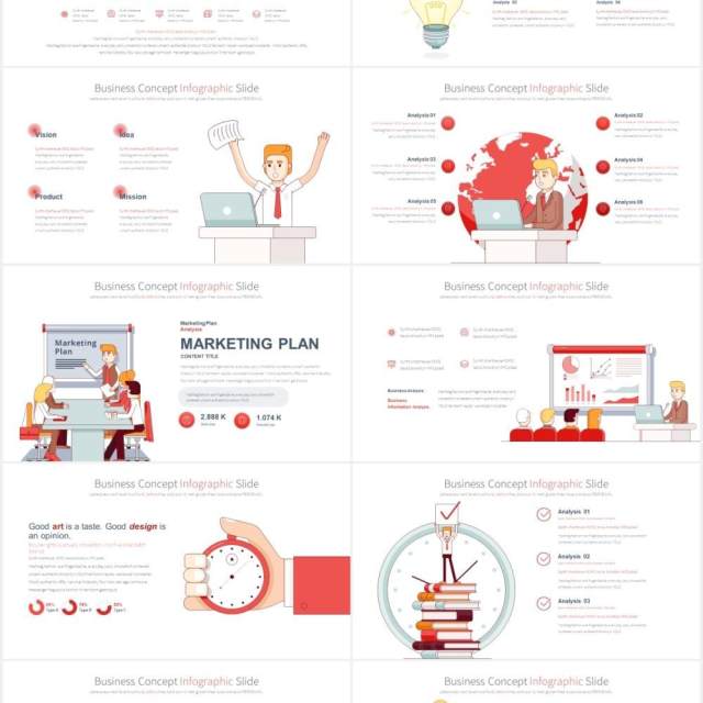 11套色系商业经营理念创意插画PPT人物素材Business Concept - PowerPoint Infographics