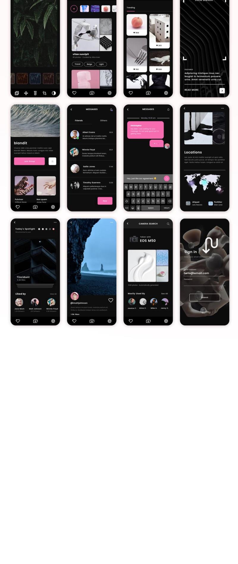 可定制的iPhone XS iOS Photo App UI套件，使用Sketch。，Luna Photo App UI Kit设计