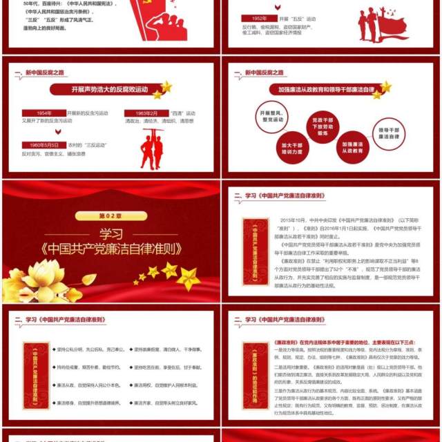 红色简约廉政思想汇报PPT通用模板