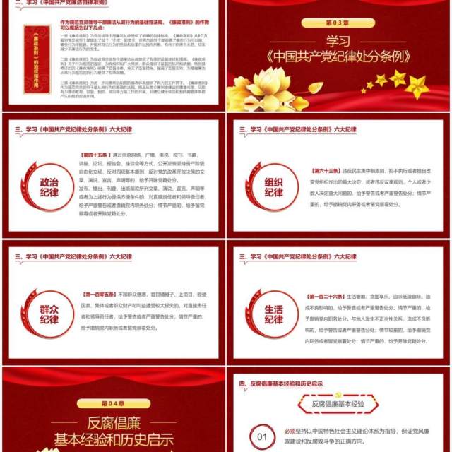 红色简约廉政思想汇报PPT通用模板