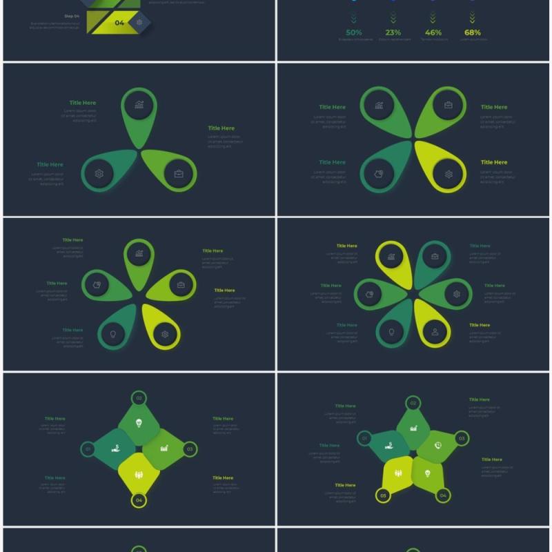深色背景绿色流程结构图目录摘要并列信息图表PPT素材Infographic Green