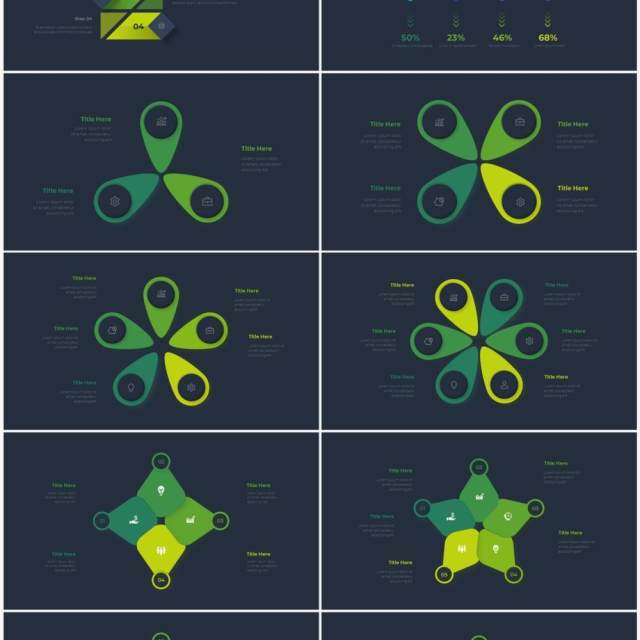 深色背景绿色流程结构图目录摘要并列信息图表PPT素材Infographic Green