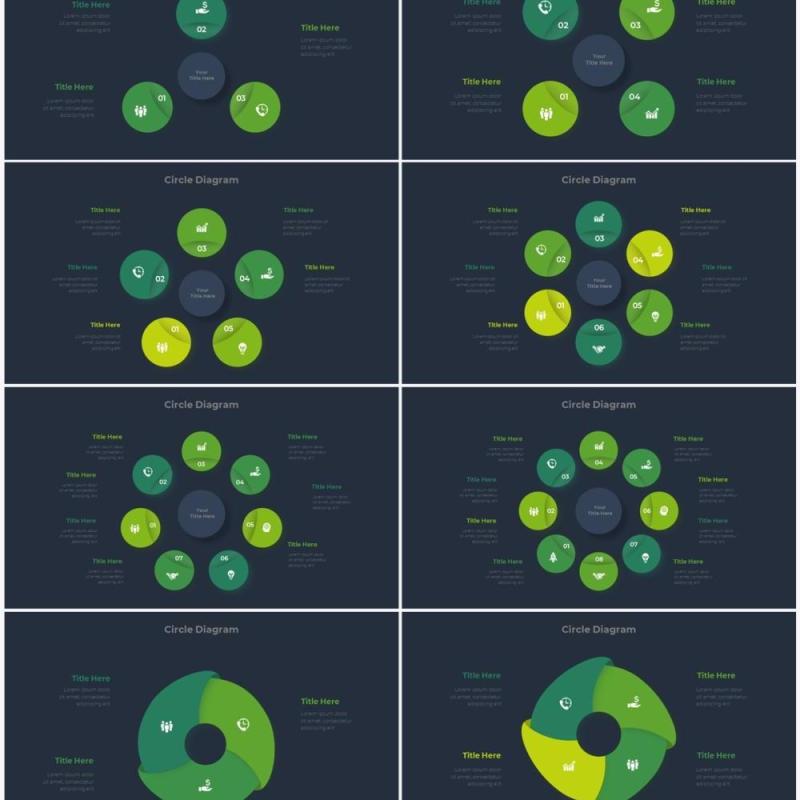 深色背景绿色流程结构图目录摘要并列信息图表PPT素材Infographic Green