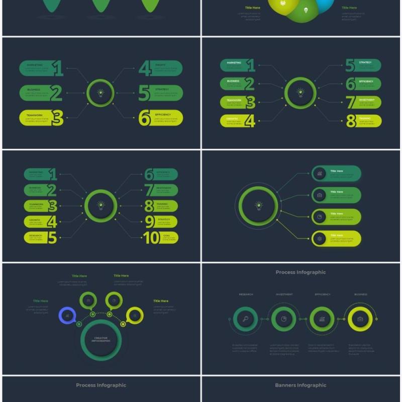 深色背景绿色流程结构图目录摘要并列信息图表PPT素材Infographic Green