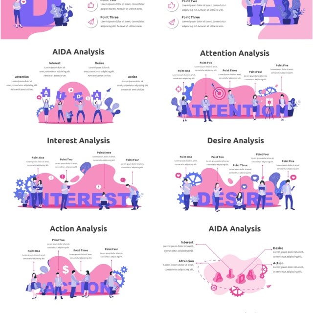 推销销售模式信息图PPT模板AIDA Purple