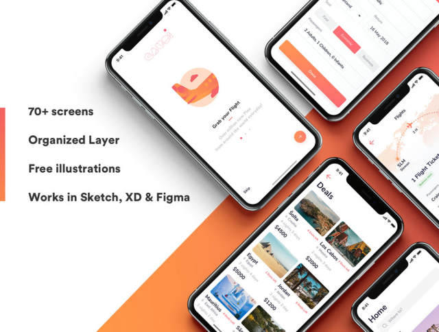 70多个iOS iPhone X屏幕,用于旅行应用程序屏幕,以提高您的工作流程。,Gauri Travel iOS UI套件 70多个iOS iPhone X屏幕,用于旅行应用程序屏幕,以提高您的工作流程。,Gauri Travel iOS UI套件