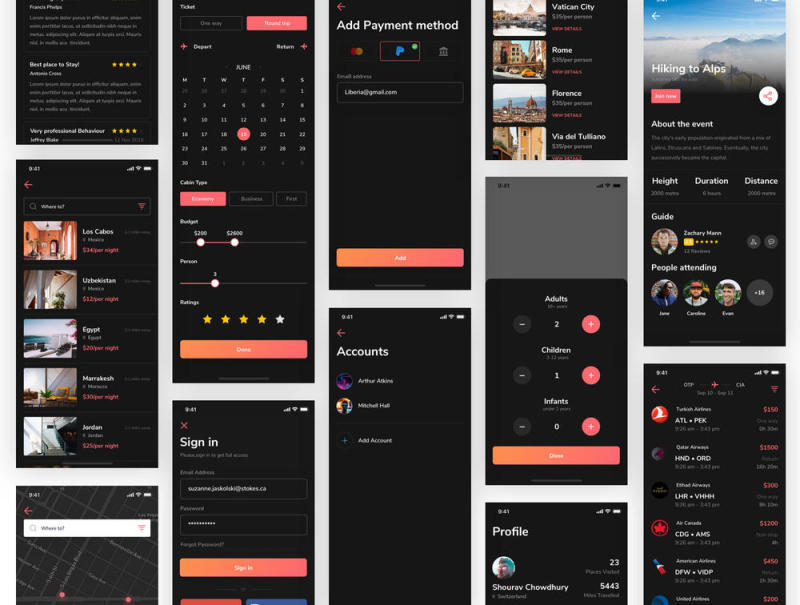 70多个iOS iPhone X屏幕，用于旅行应用程序屏幕，以提高您的工作流程。，Gauri Travel iOS UI套件