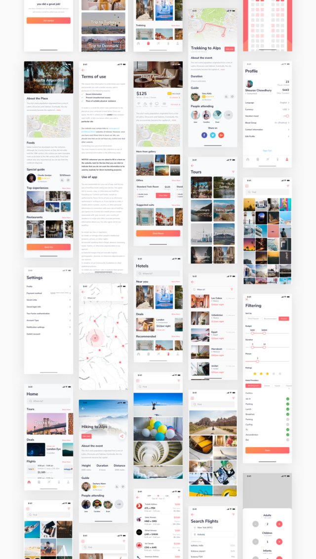 70多个iOS iPhone X屏幕,用于旅行应用程序屏幕,以提高您的工作流程。,Gauri Travel iOS UI套件 70多个iOS iPhone X屏幕,用于旅行应用程序屏幕,以提高您的工作流程。,Gauri Travel iOS UI套件