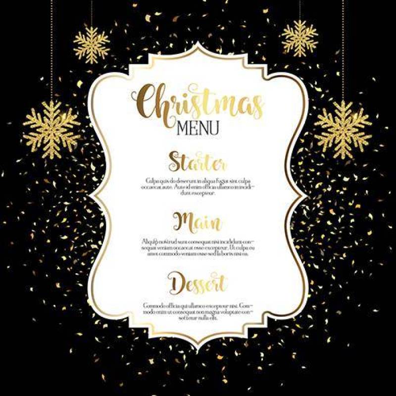 圣诞菜单设计与黄金纸屑