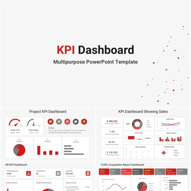 多用途KPI仪表盘时间目标销售信息图表PPT素材模板Kpi dashboard powerpoint template