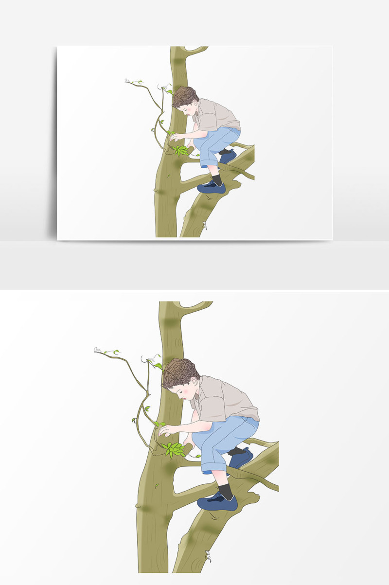 男孩爬树素材插画