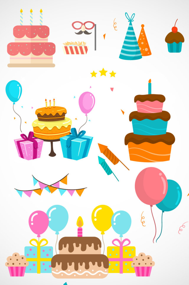 精美生日蛋糕装饰手绘元素 精美生日蛋糕装饰手绘元素