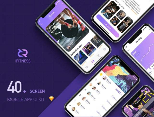 使用40多个屏幕分为8个热门类别iFITNESS UI Kit，加快您的移动应用设计工作流程