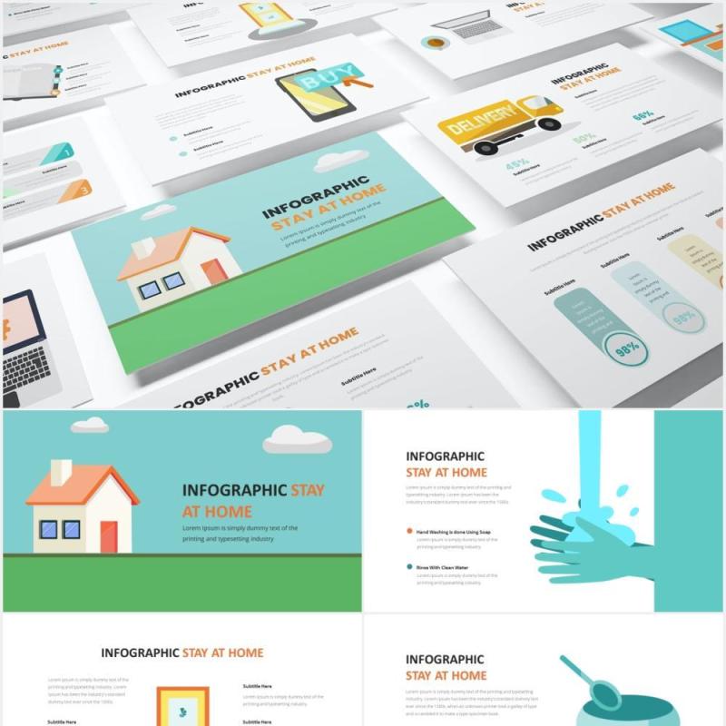 防控呆在家里居家信息图表PPT素材Stay At Home Infographic Powerpoint