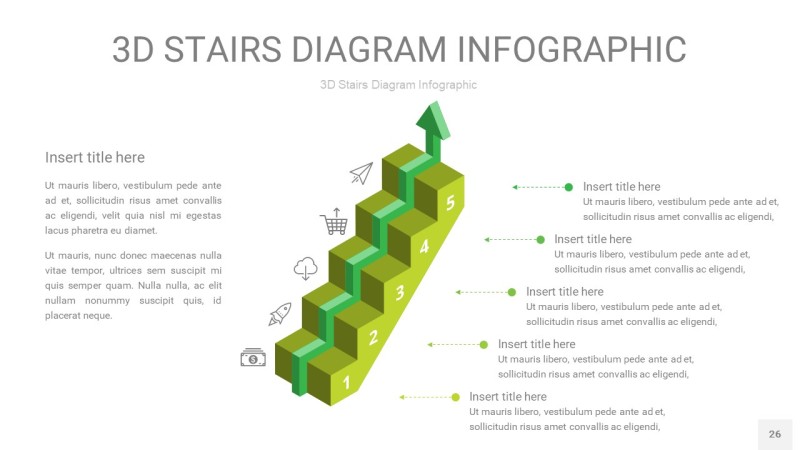 渐变绿色3D阶梯PPT图表26
