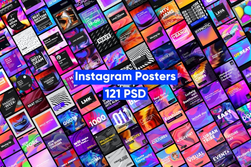 121款抽象创意渐变图形平面线上广告设计PSD分层素材海报背景Instagram Posters