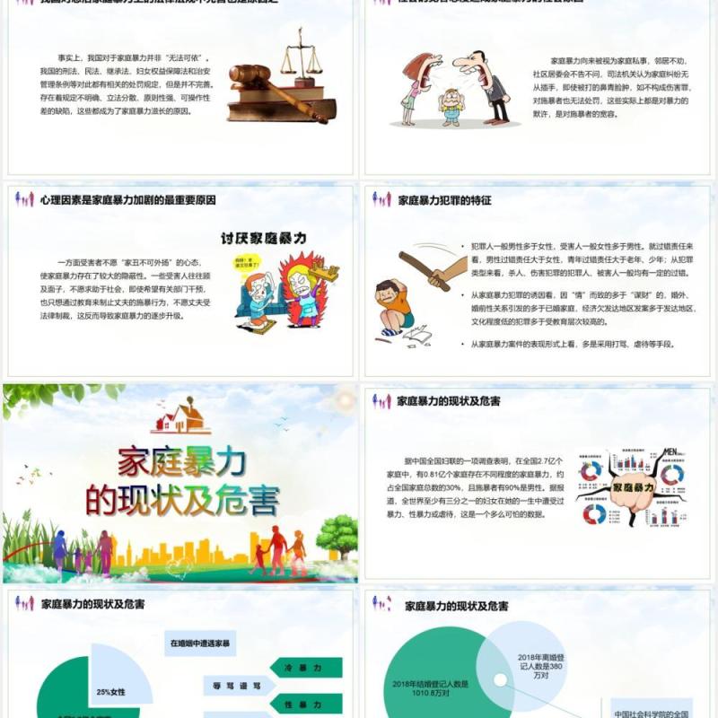 儿童卡通国际消除家庭暴力日对家庭暴力说不PPT课件模板