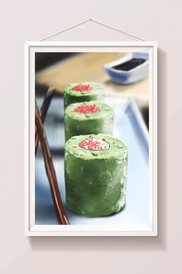 清新水彩手绘和风美食日式抹茶蛋糕插画 清新水彩手绘和风美食日式抹茶蛋糕插画