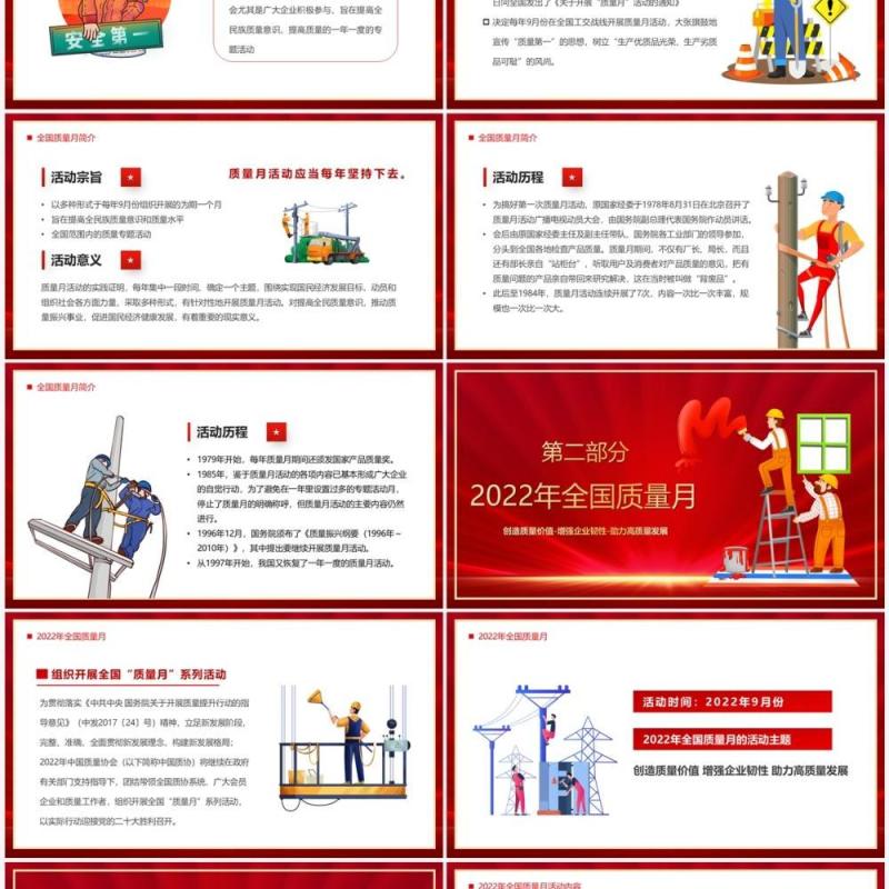 红色卡通风2022年全国质量月PPT模板
