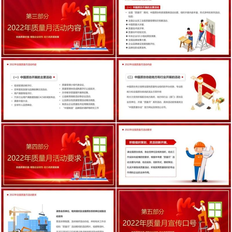 红色卡通风2022年全国质量月PPT模板