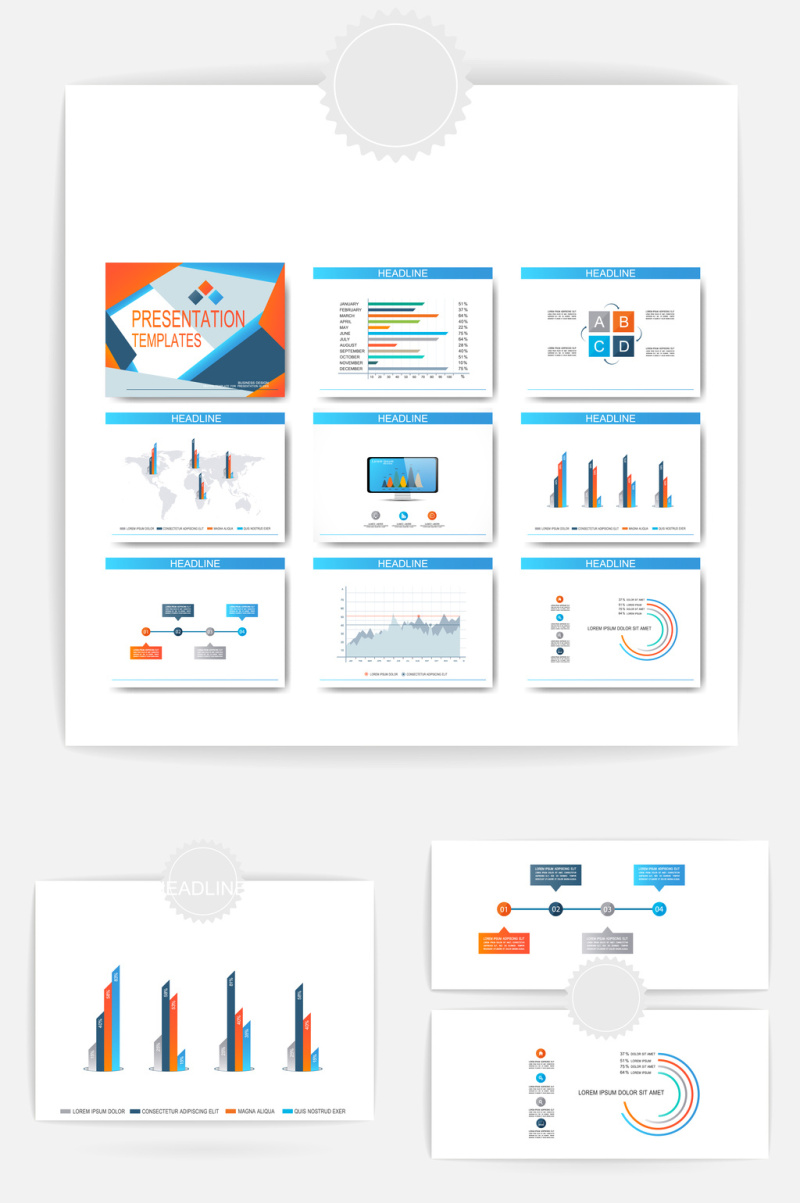 ppt浅蓝图表矢量元素素材