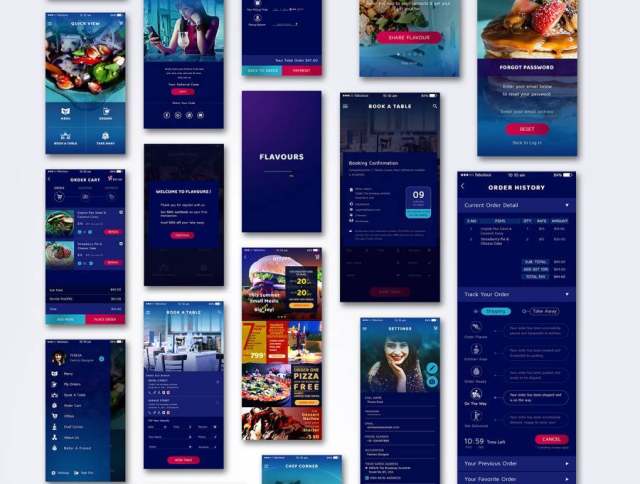 用于餐馆和食品的UI套件订购PSD和草图的移动应用程序,Flavors UI Kit 用于餐馆和食品的UI套件订购PSD和草图的移动应用程序,Flavors UI Kit