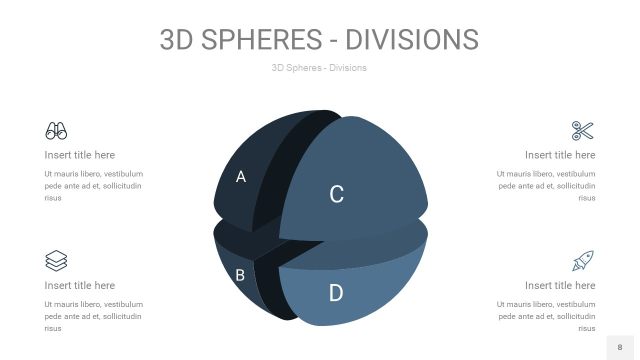 莫兰迪蓝色3D球体切割PPT信息图8