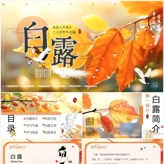 橙色插画风二十四节气之白露PPT模板 橙色插画风二十四节气之白露PPT模板