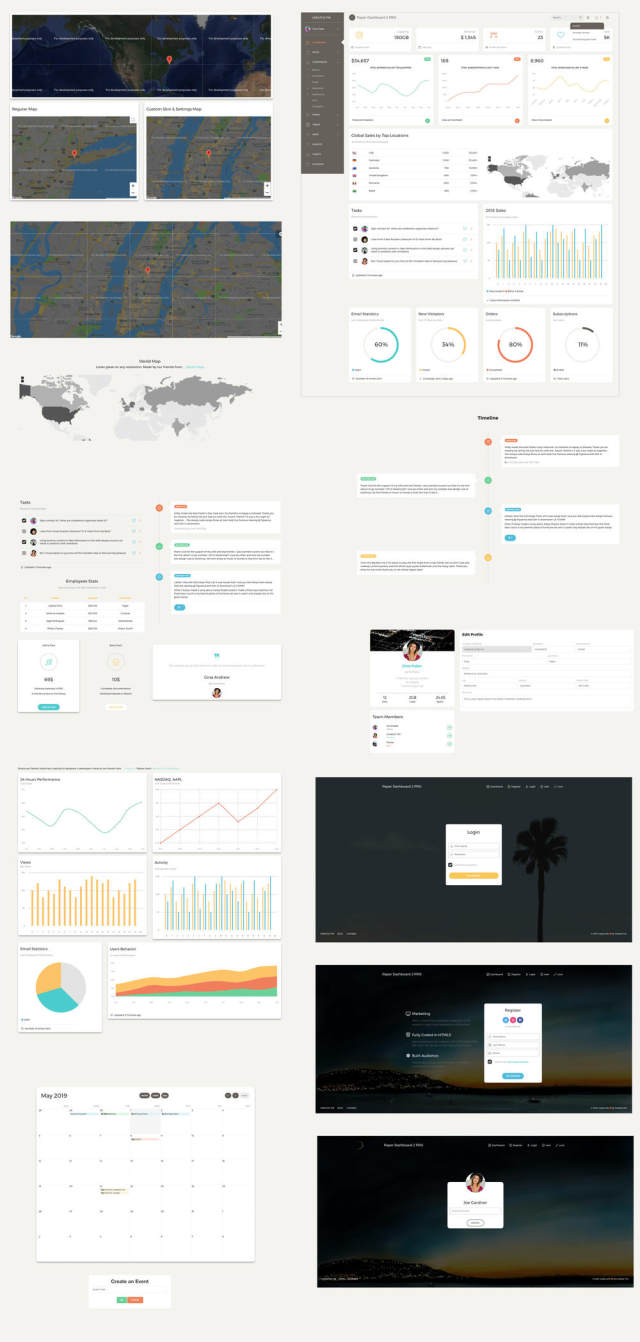 仪表板 - 适用于XD，Sketch，Figma和Photoshop，Paper Dashboard 2 PRO