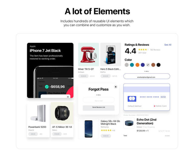 适用于Sketch，Photoshop和XD的完整iOS 11电子商务UI工具包，购物狂iOS 11