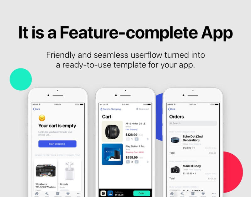 适用于Sketch，Photoshop和XD的完整iOS 11电子商务UI工具包，购物狂iOS 11