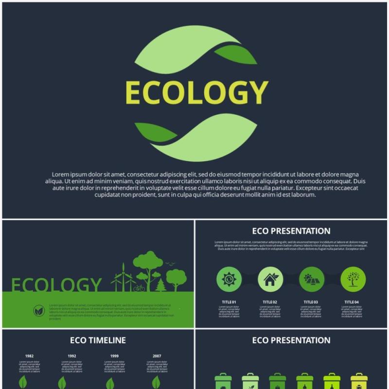 深色背景绿色生态信息图形PPT素材Ecology