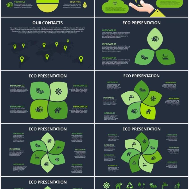 深色背景绿色生态信息图形PPT素材Ecology