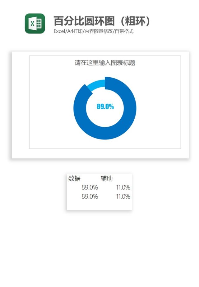 百分比圆环图（粗环）Excel图表模板