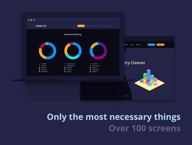 从超过100个屏幕中选择并创建您独特的设计。简单和黑暗UI工具包