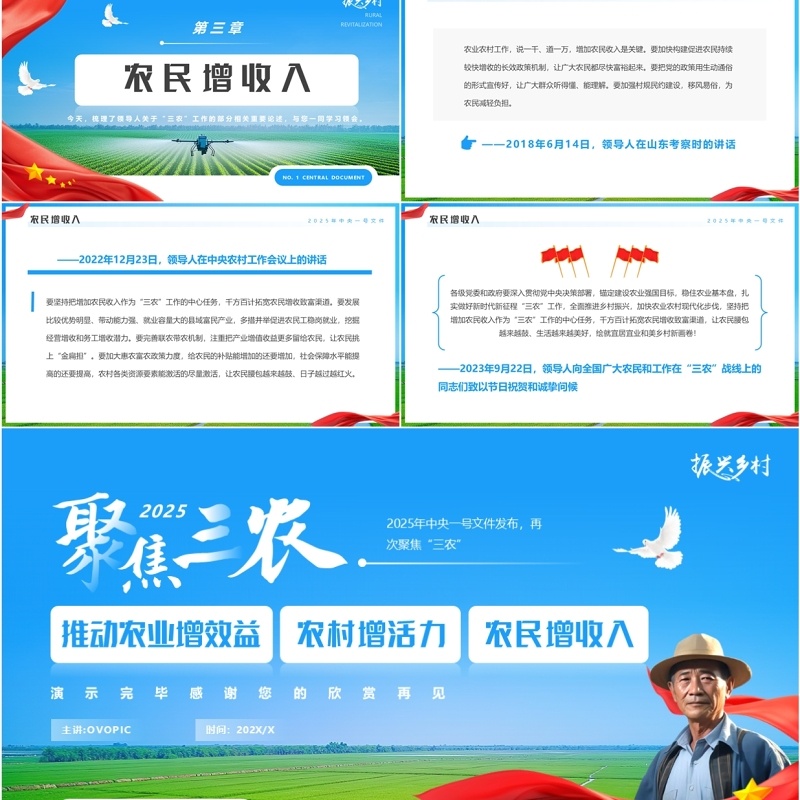 蓝色简约风2025中央一号文件聚焦三农PPT模板