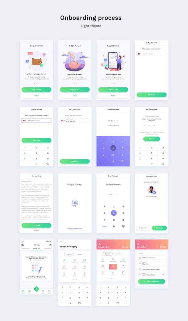 通过跟踪您的费用来查看您的资金来源!BudgetPlanner Mobile UI Kit 通过跟踪您的费用来查看您的资金来源!BudgetPlanner Mobile UI Kit