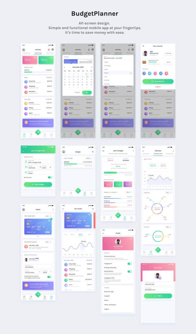 通过跟踪您的费用来查看您的资金来源！BudgetPlanner Mobile UI Kit